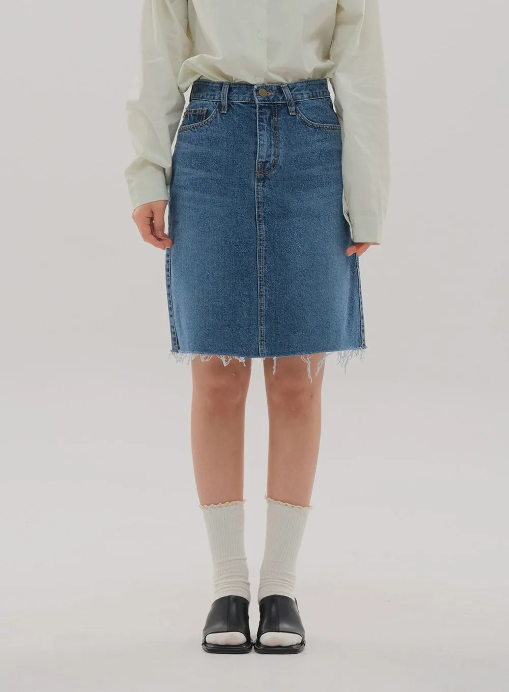 Denim Knee Length Skirt F5