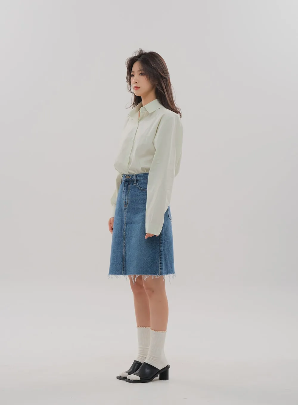 Denim Knee Length Skirt F5