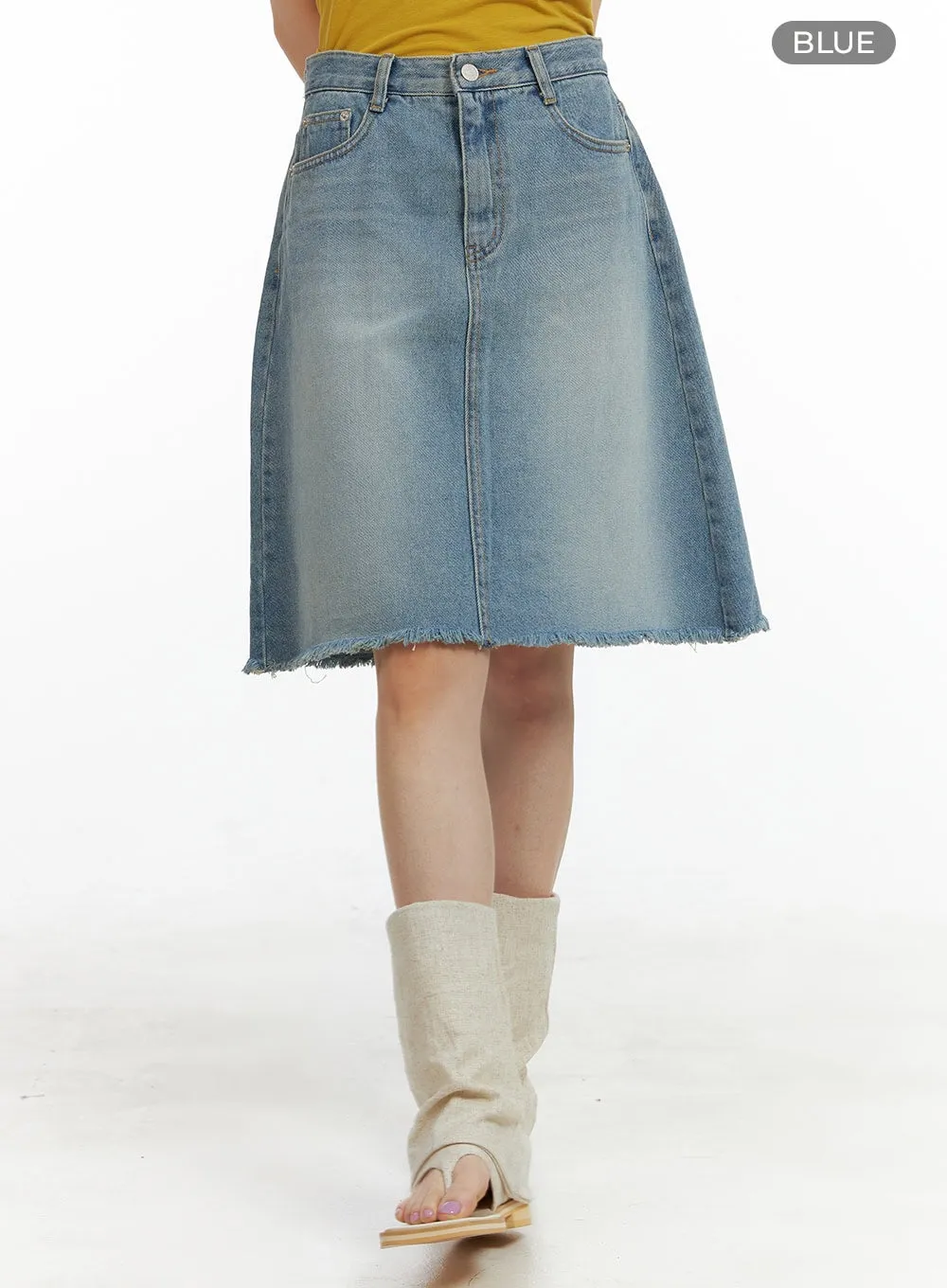 Destroyed Hem Midi Skirt CL412