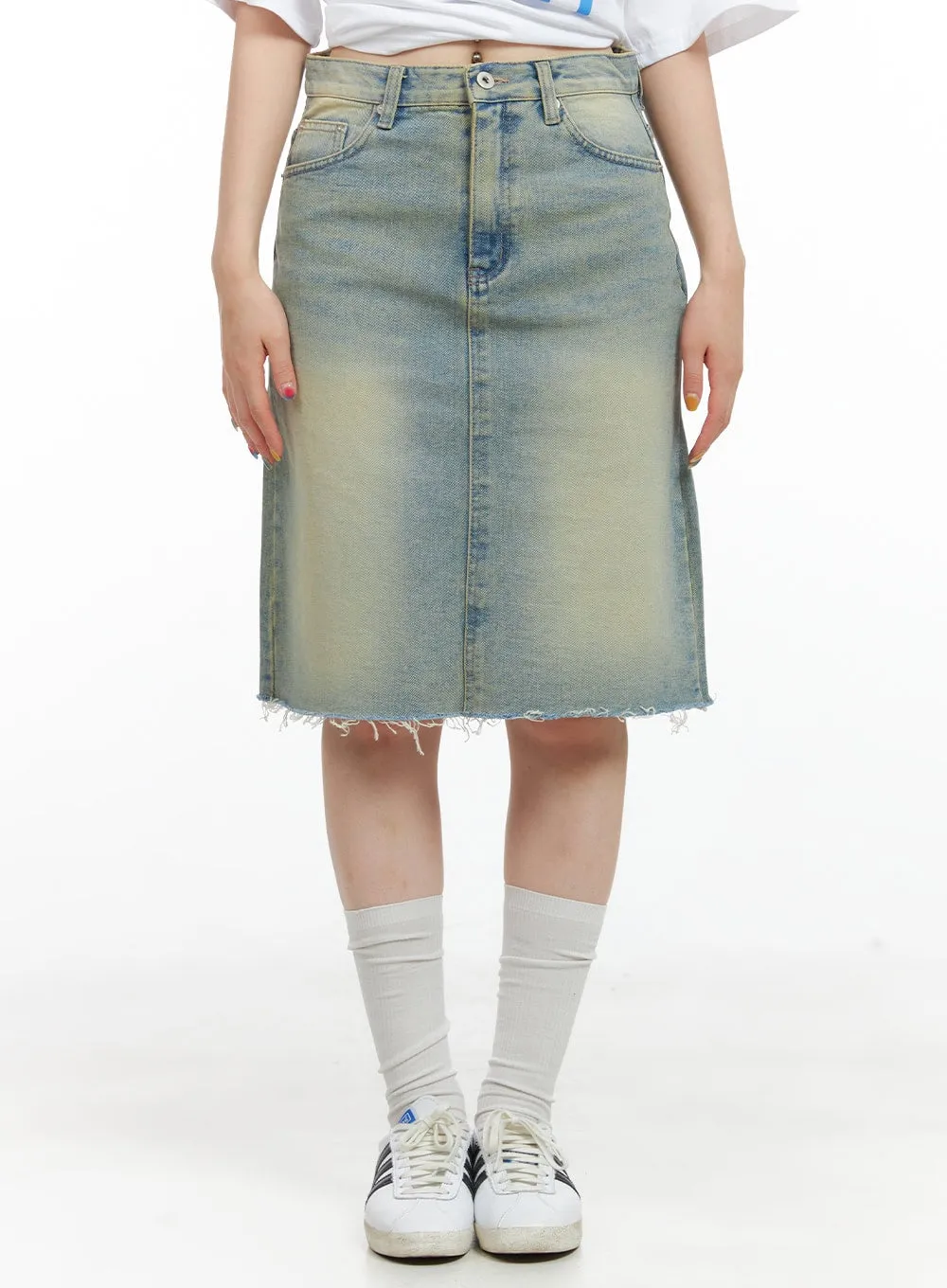 Distressed Denim Midi Skirt CG409