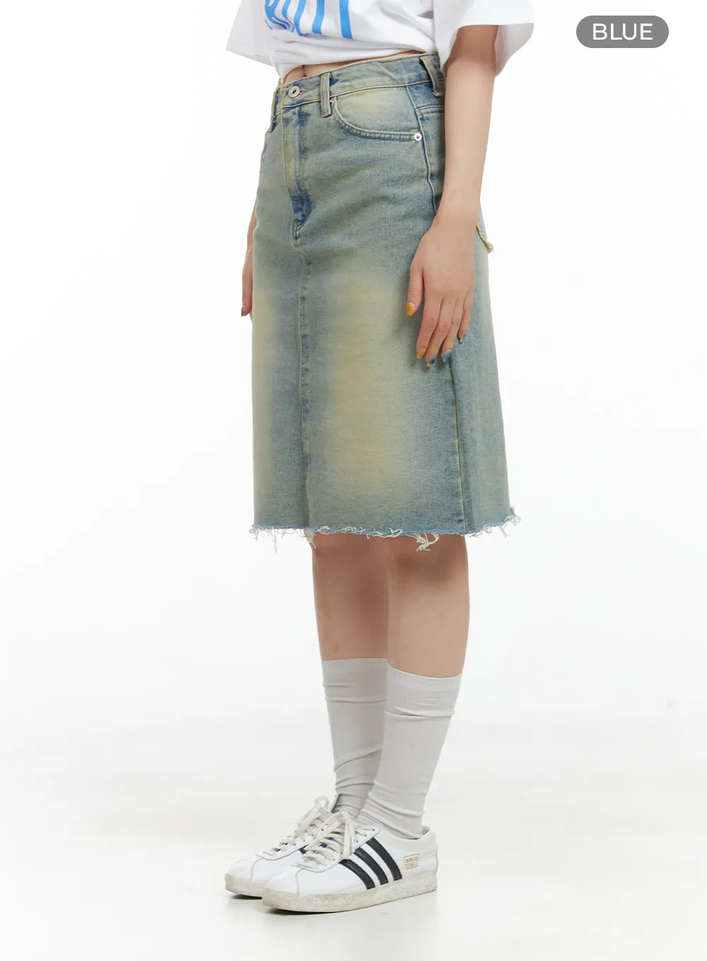 Distressed Denim Midi Skirt CG409