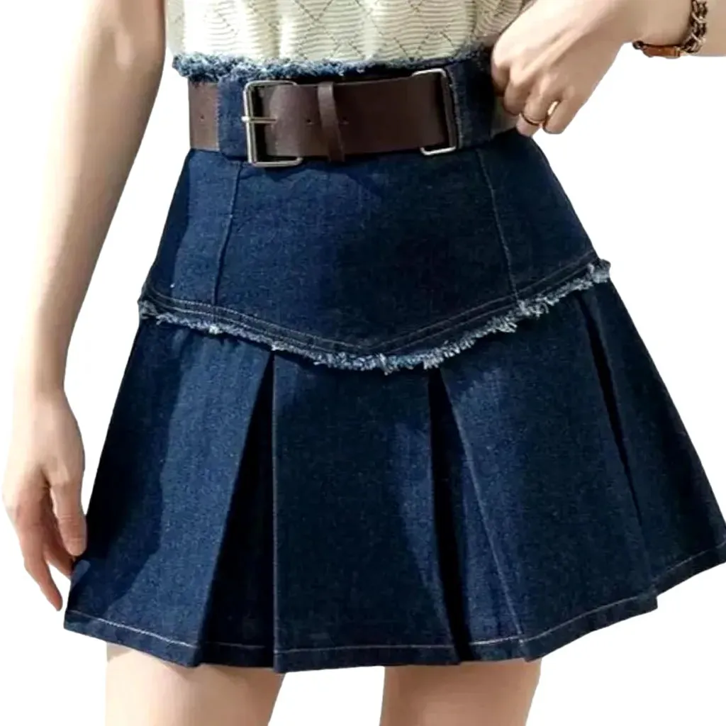 Distressed grunge denim skirt