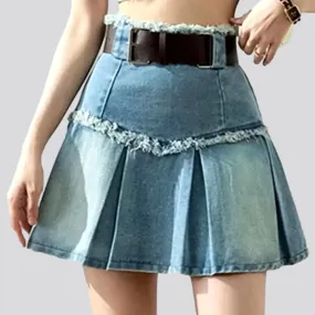 Distressed grunge denim skirt