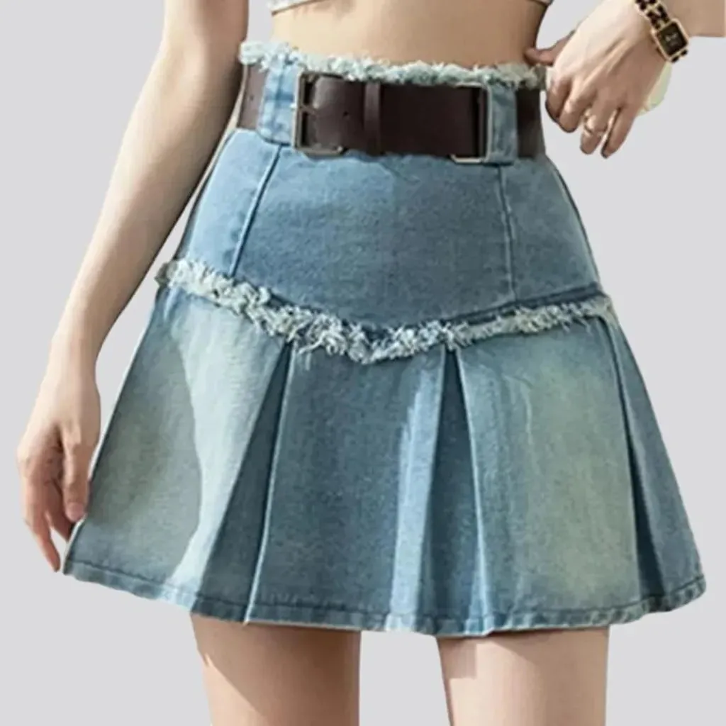 Distressed grunge denim skirt