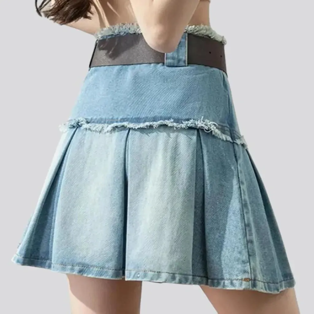 Distressed grunge denim skirt