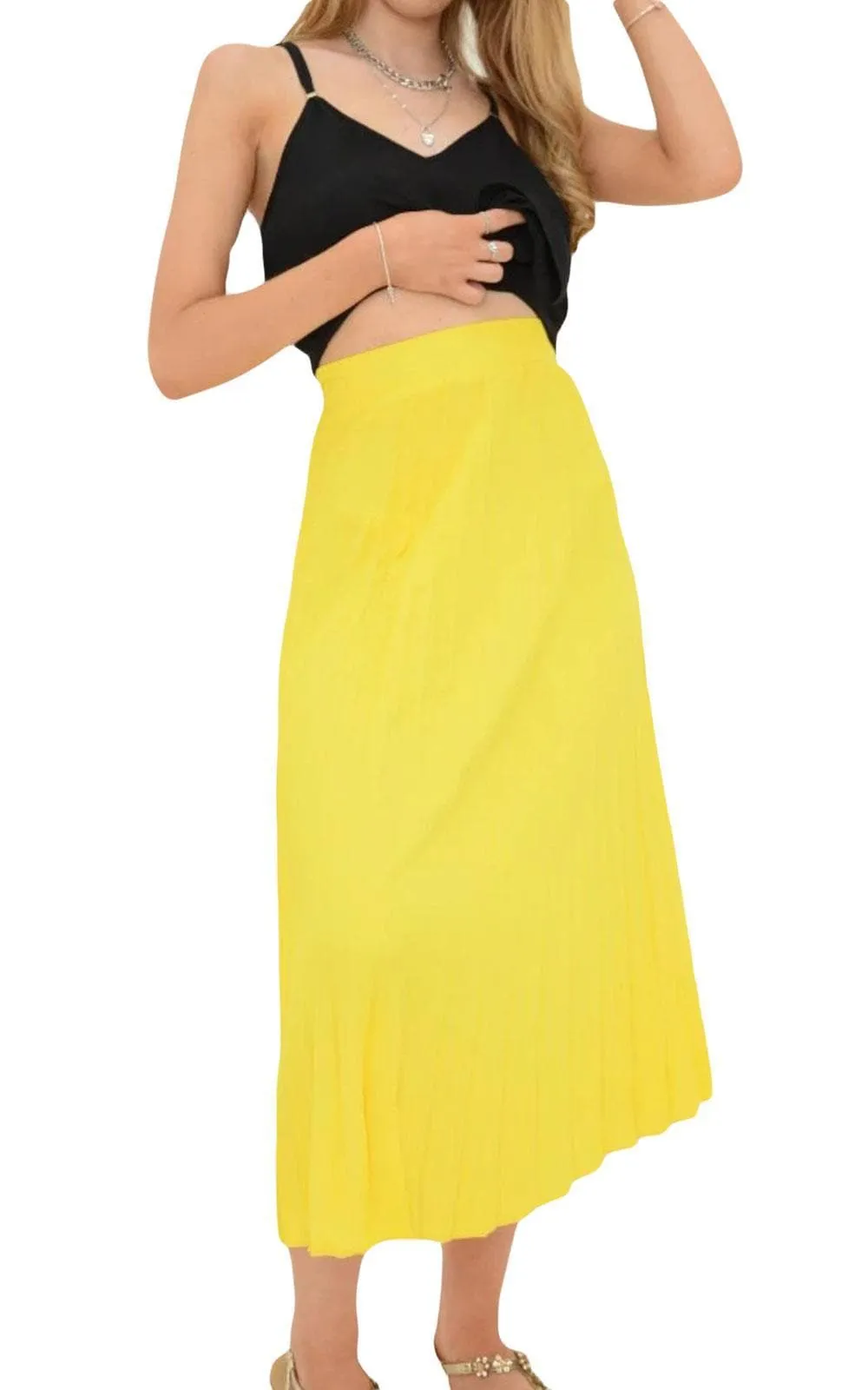 Elasticated High Waist Pleated Maxi Skirt - UK 6/8