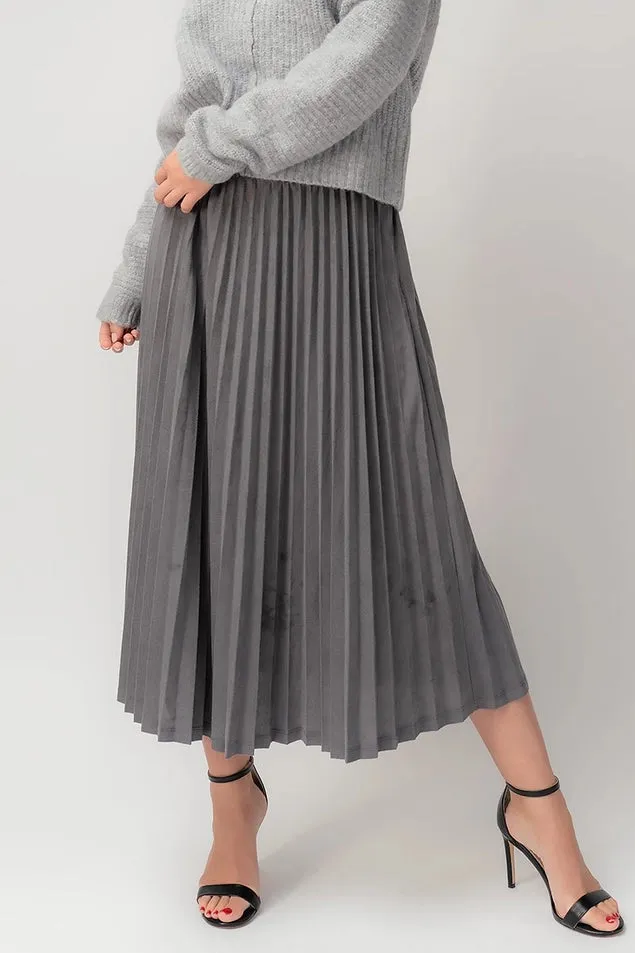 Emily Pleated Zip Midi Flare Skirt