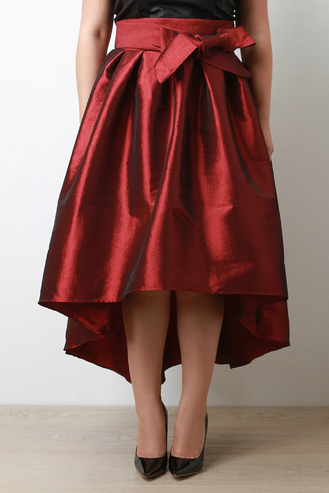 Evening Taffeta Pleated High-Low Midi Skirt