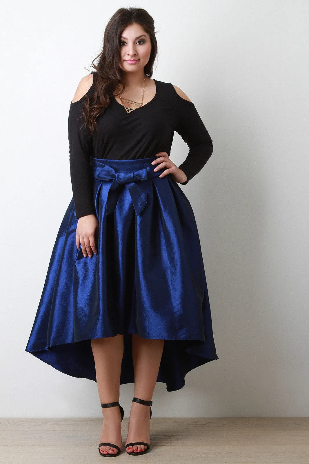 Evening Taffeta Pleated High-Low Midi Skirt