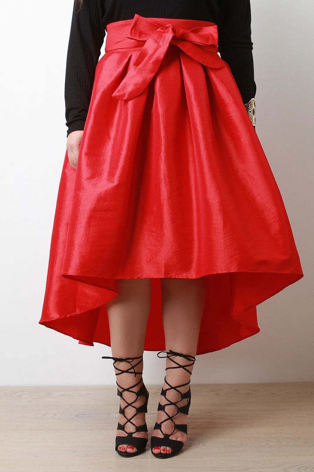 Evening Taffeta Pleated High-Low Midi Skirt