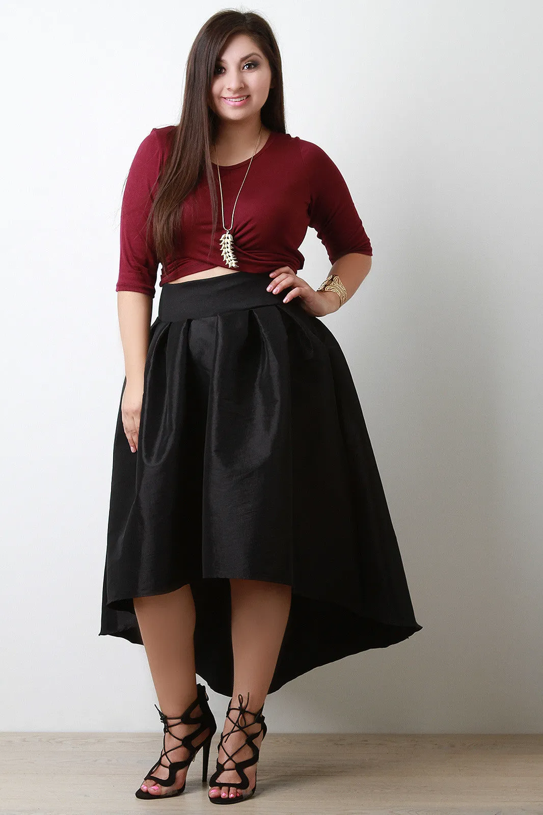 Evening Taffeta Pleated High-Low Midi Skirt