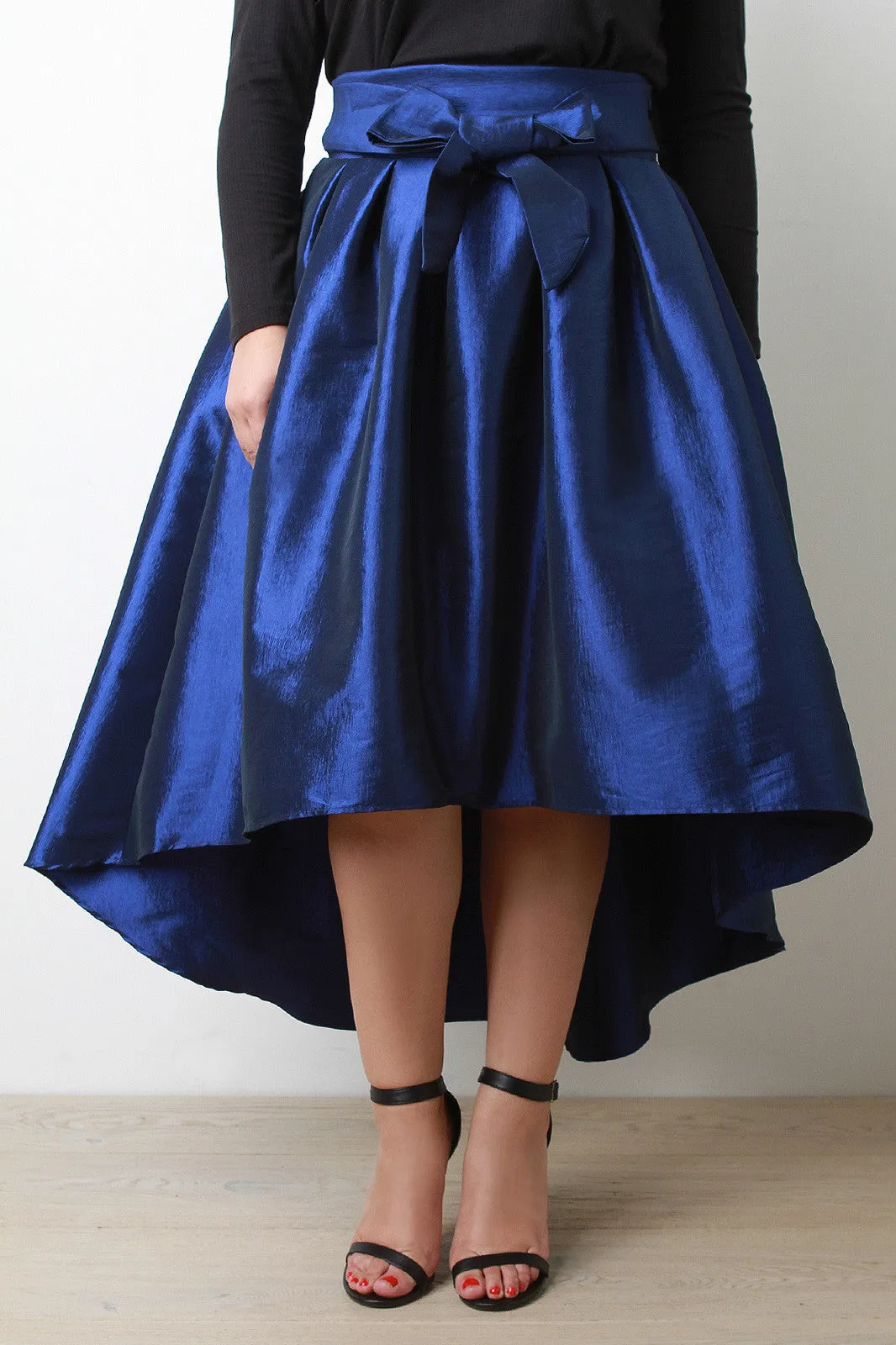 Evening Taffeta Pleated High-Low Midi Skirt