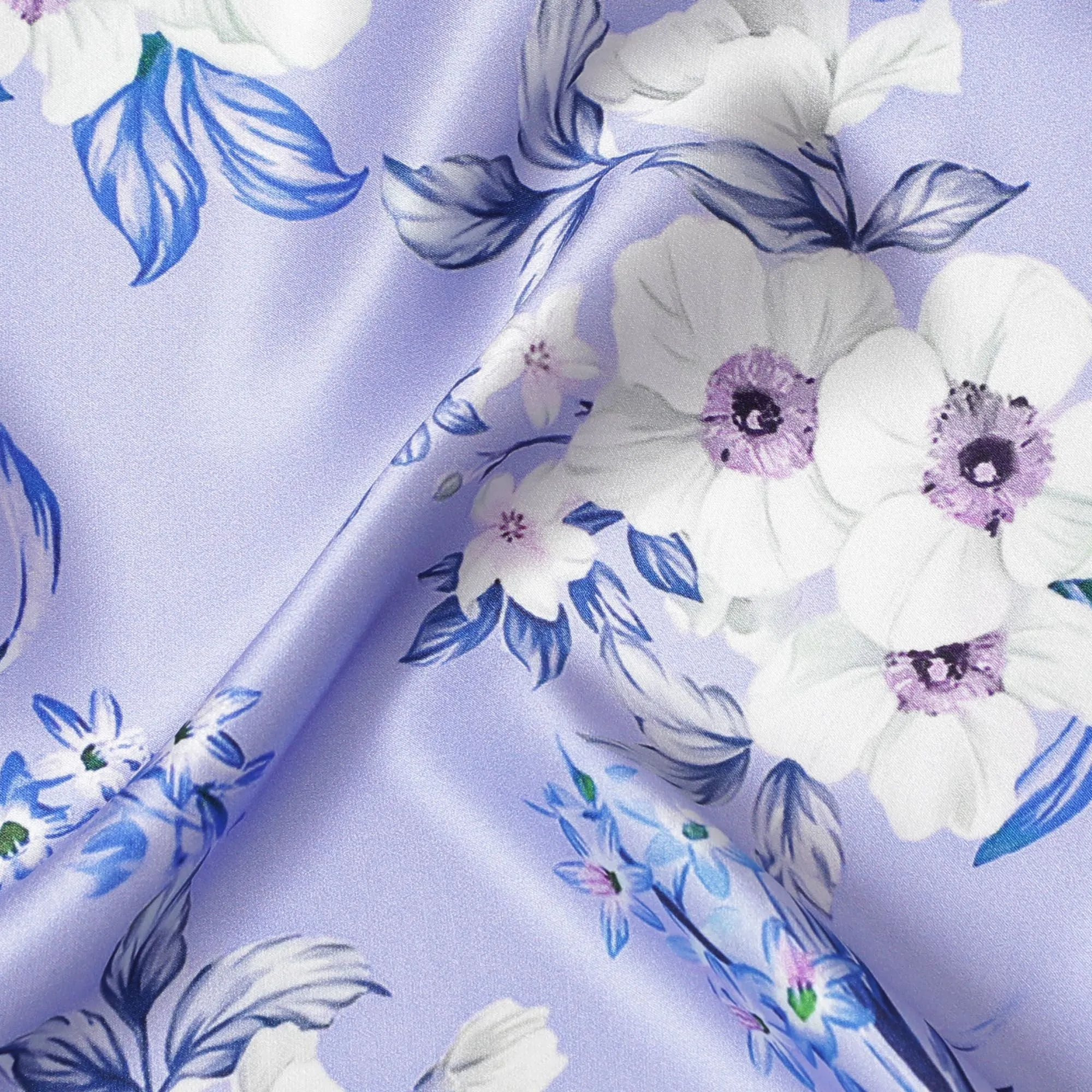 Exquisite Lavender Silk Satin Fabric - Italian Printed, 140cm Width - Shop Luxury Textiles Online-D18313