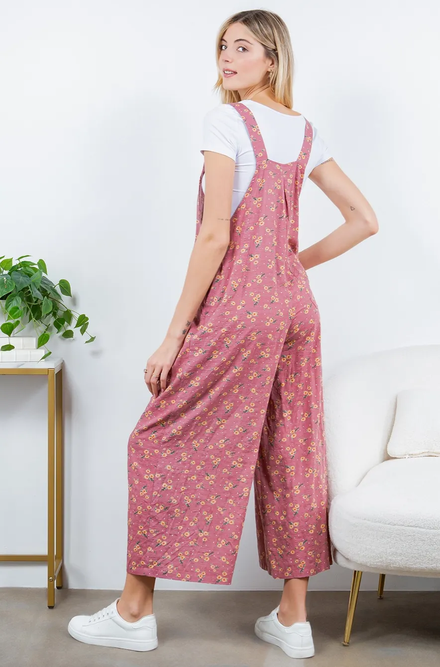 Floral Wide Leg Overalls