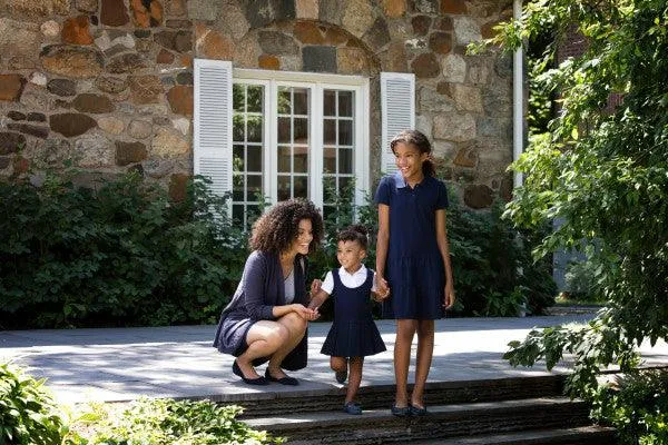 French Toast School Uniform Short Sleeve 2-Fer Pleated Dress - Navy - SZ9201