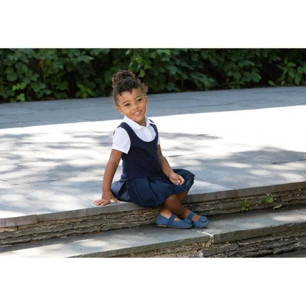 French Toast School Uniform Short Sleeve 2-Fer Pleated Dress - Navy - SZ9201