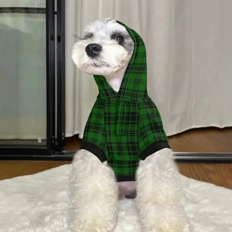 Green and Black Plaid Dog Hoodie for Stylish Pups