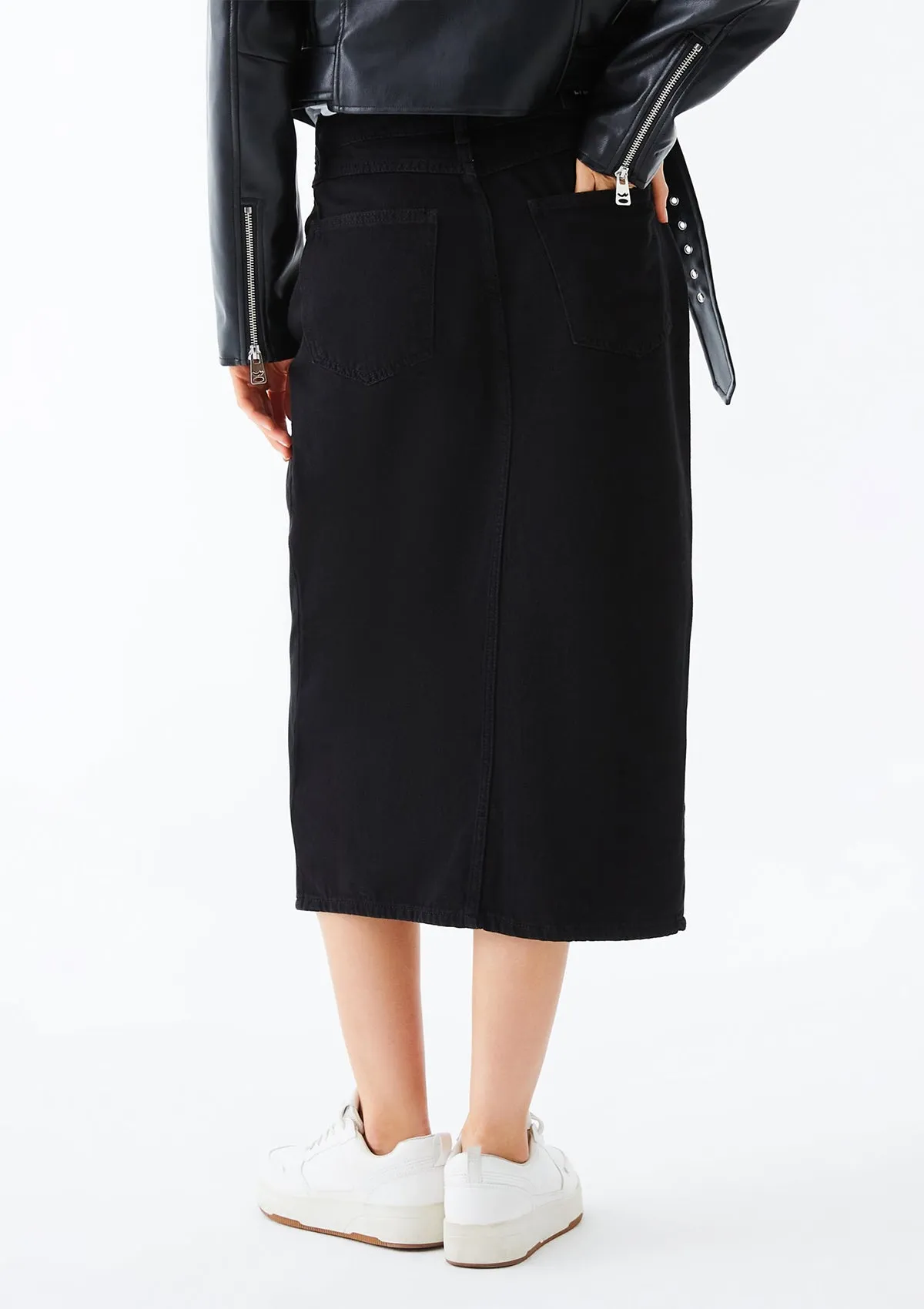 Irene Black Slit Midi Jean Skirt