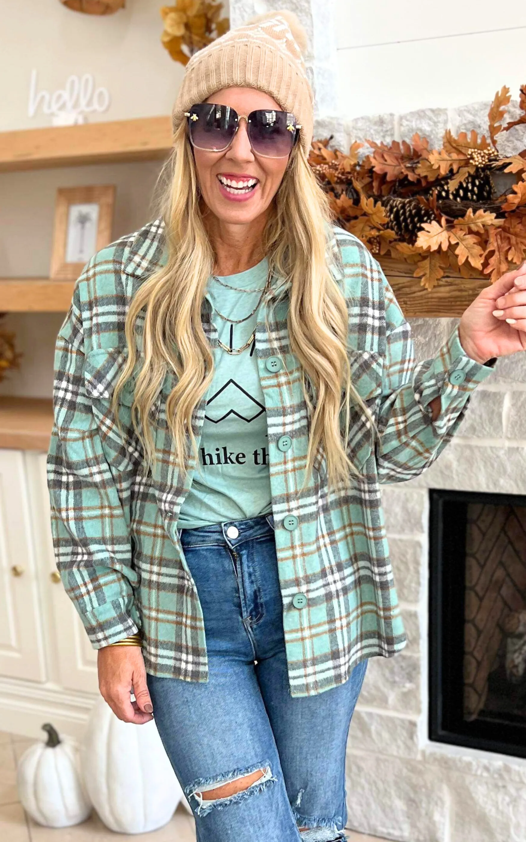 Jade Long Sleeve Button Down Plaid Shacket