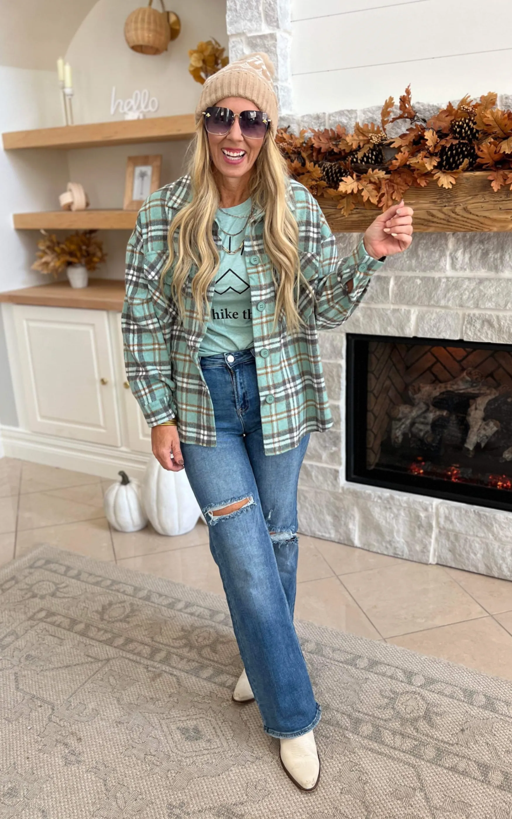 Jade Long Sleeve Button Down Plaid Shacket