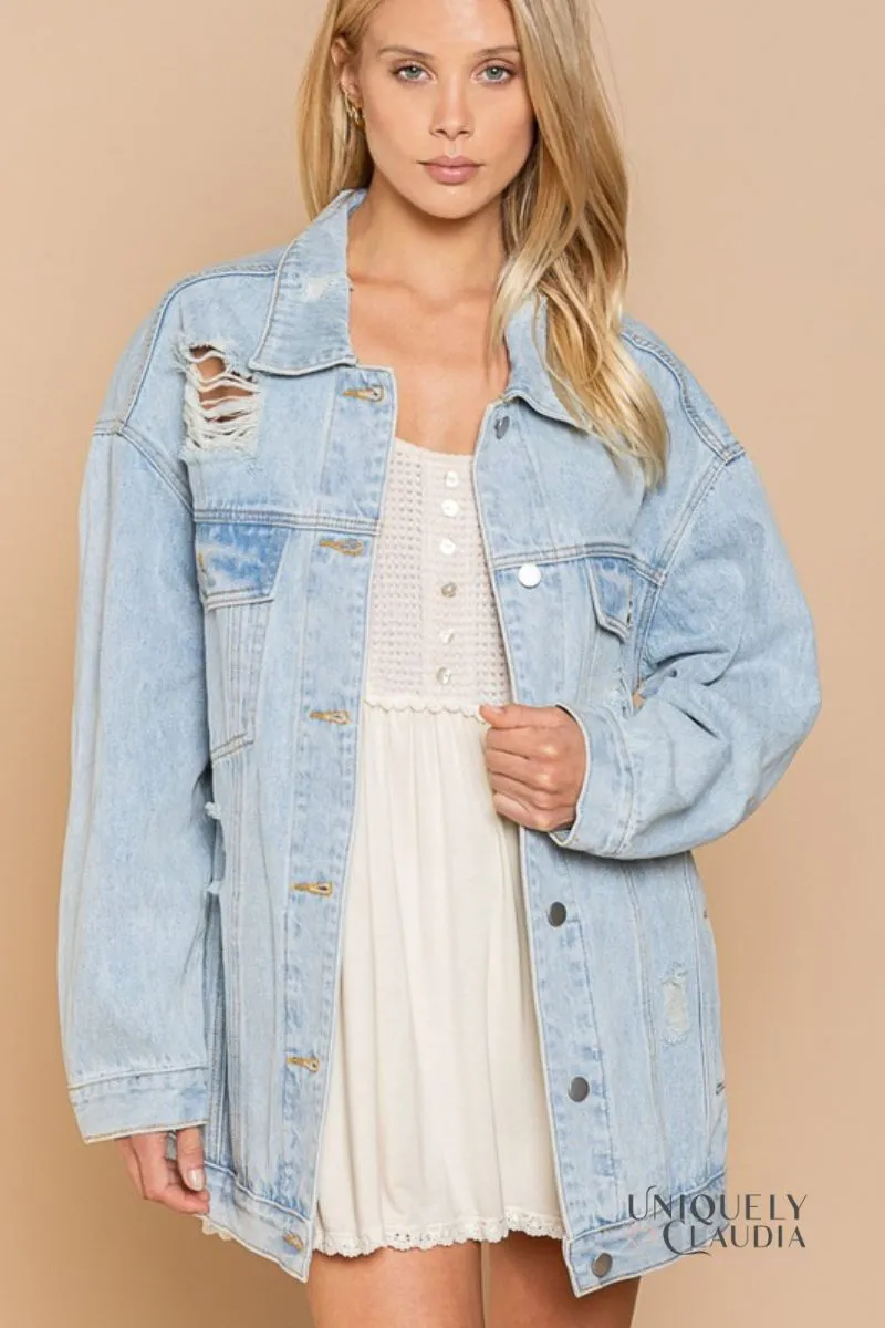 Je T'Aime Mon Amour Distressed Denim Jacket