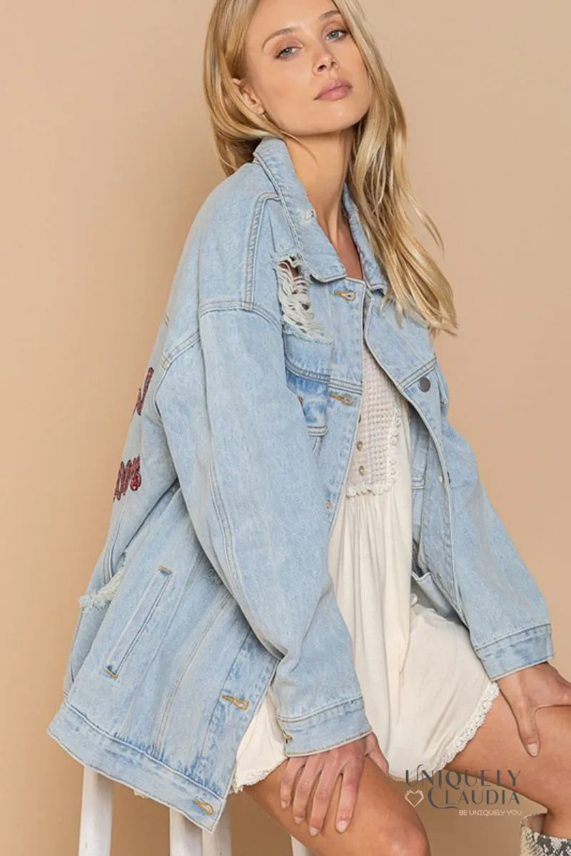 Je T'Aime Mon Amour Distressed Denim Jacket