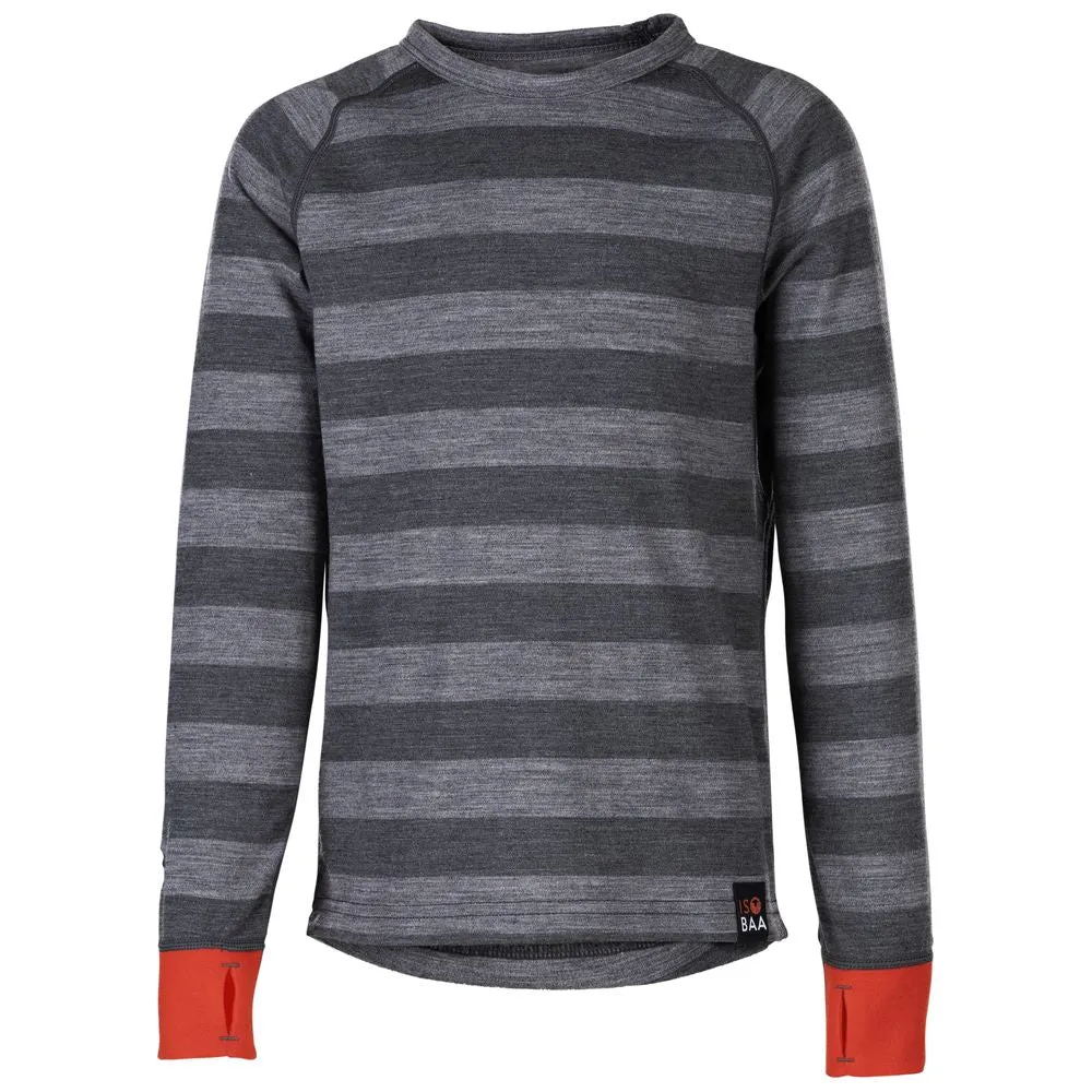 Junior Merino Blend 200 Long Sleeve Crew (Stripe Charcoal/Smoke)