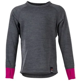 Kids Merino Blend 200 Long Sleeve Crew (Smoke/Fuchsia)