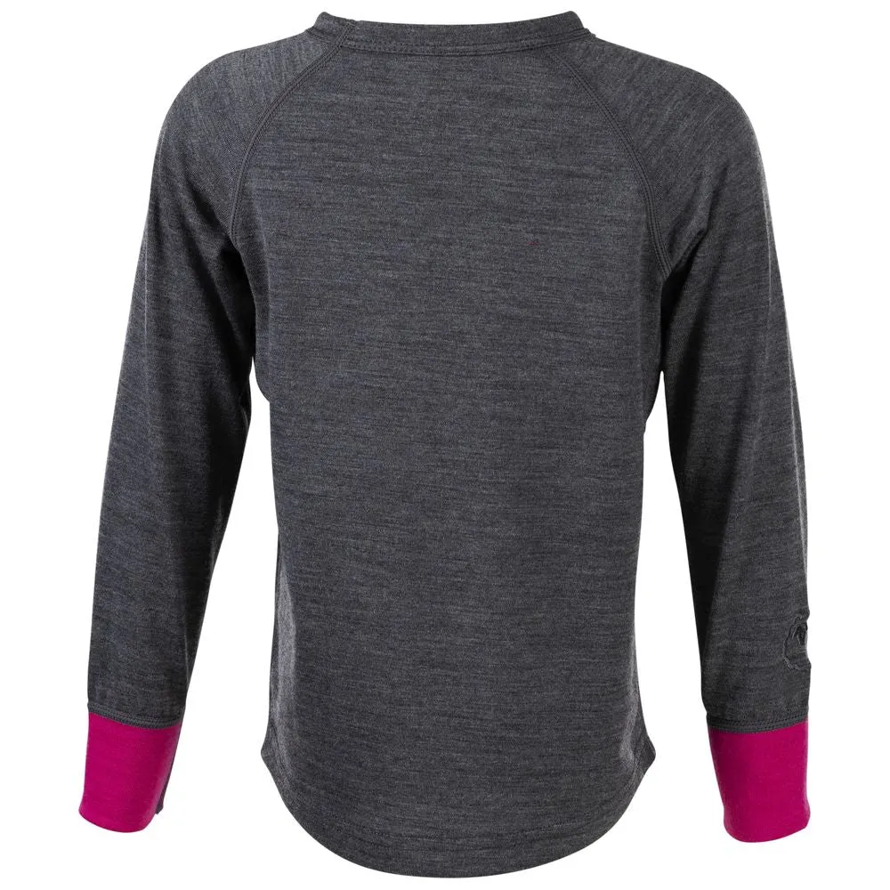 Kids Merino Blend 200 Long Sleeve Crew (Smoke/Fuchsia)