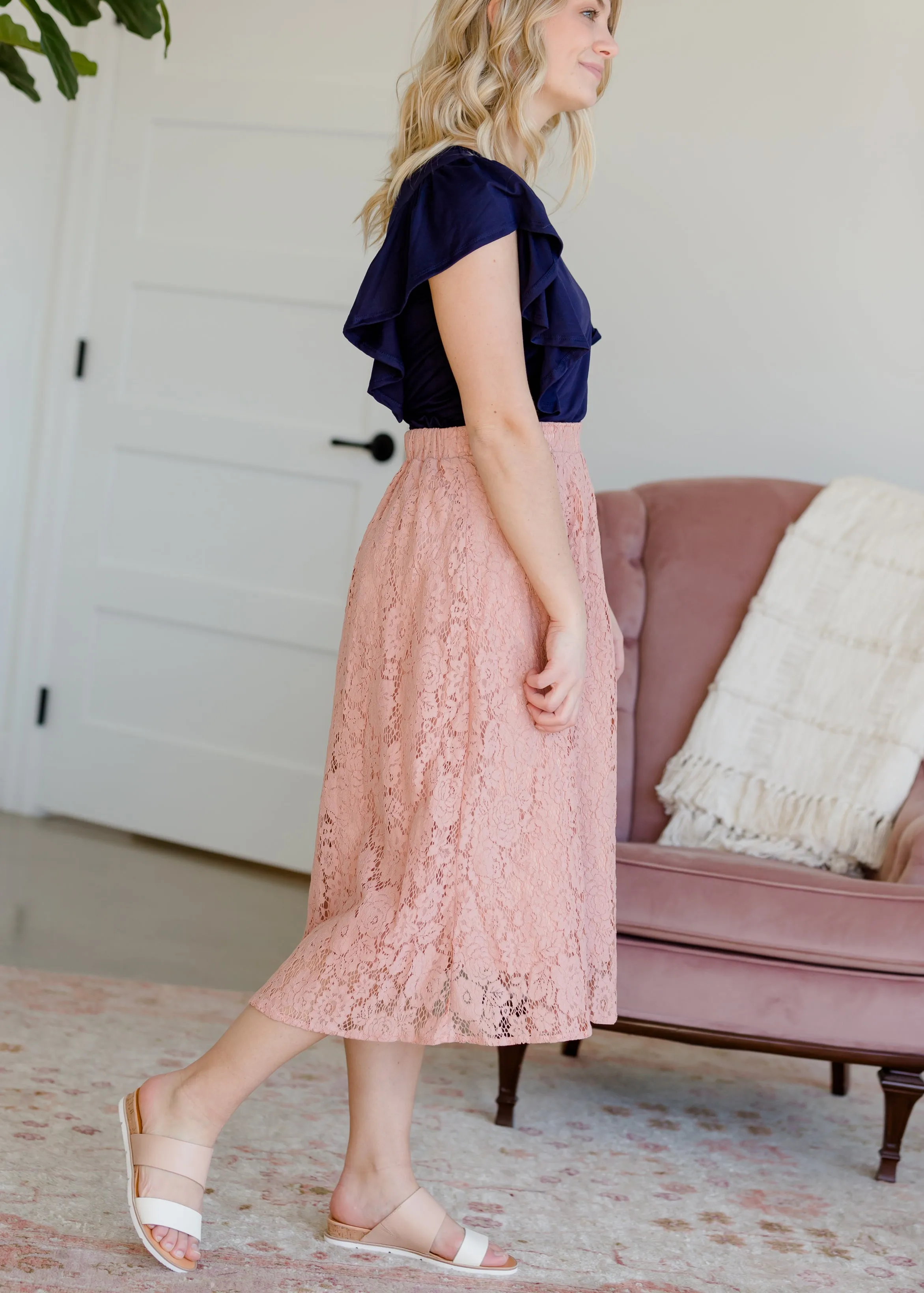 Lace Stretch Waist Midi Skirt - FINAL SALE