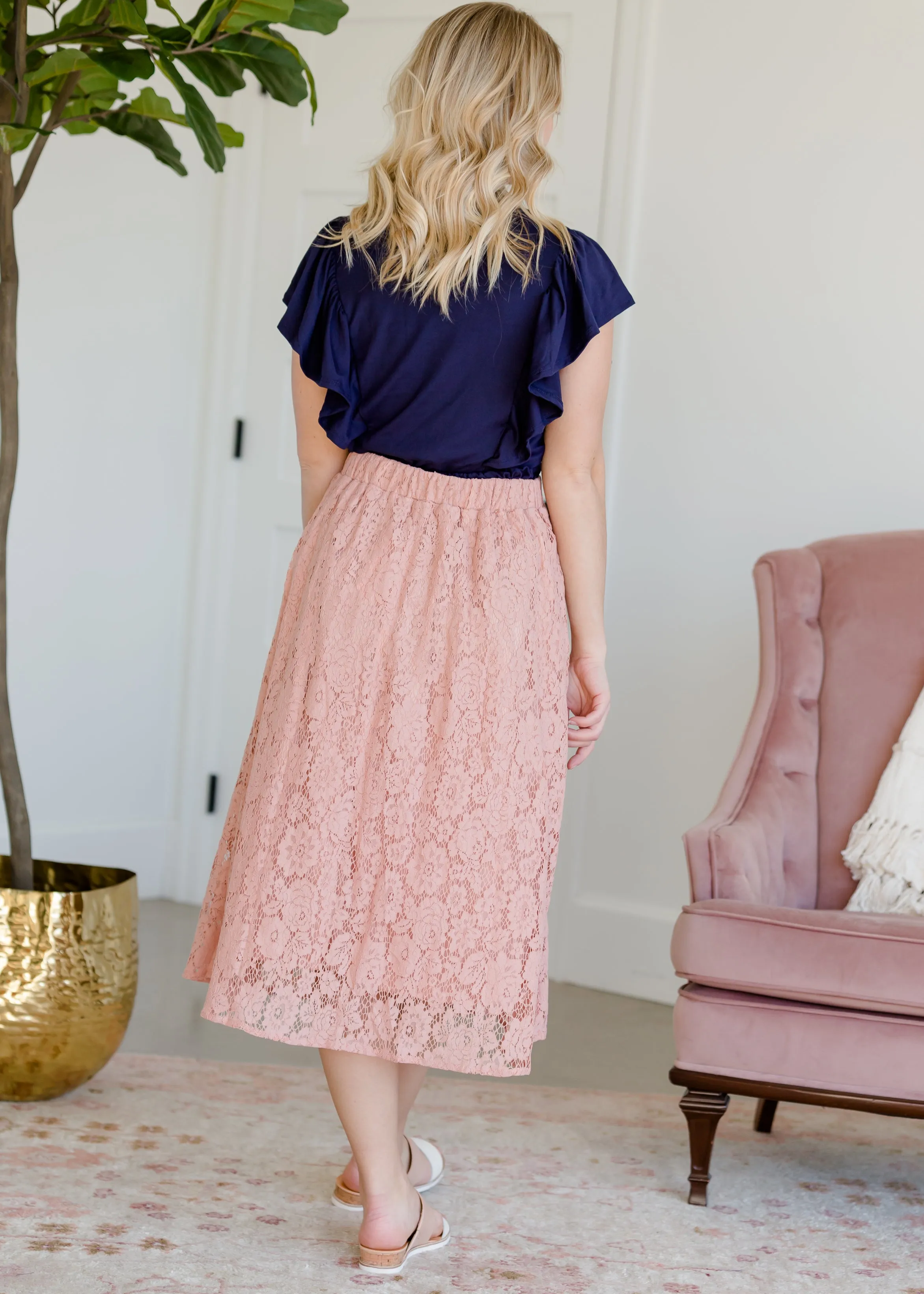 Lace Stretch Waist Midi Skirt - FINAL SALE