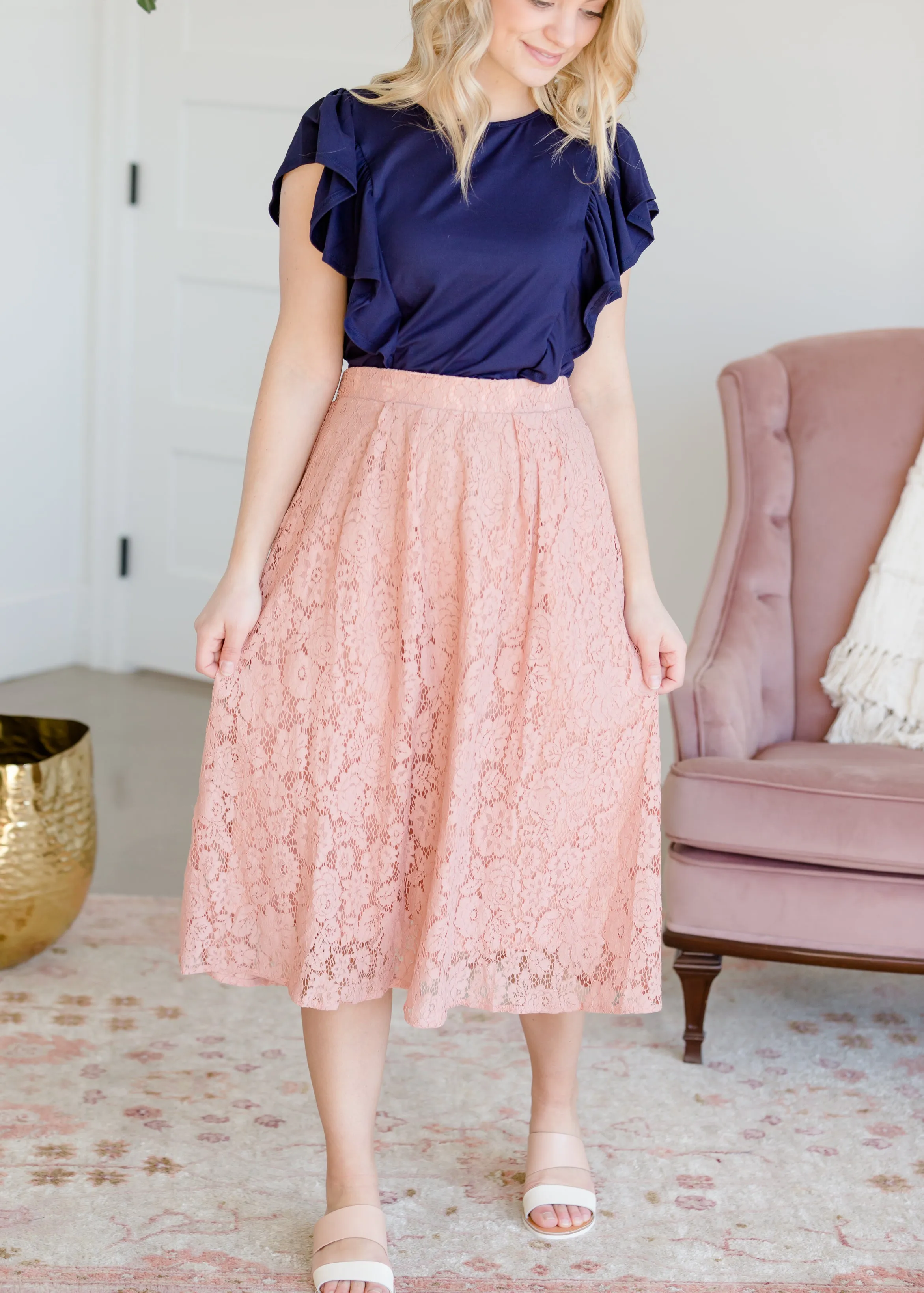 Lace Stretch Waist Midi Skirt - FINAL SALE