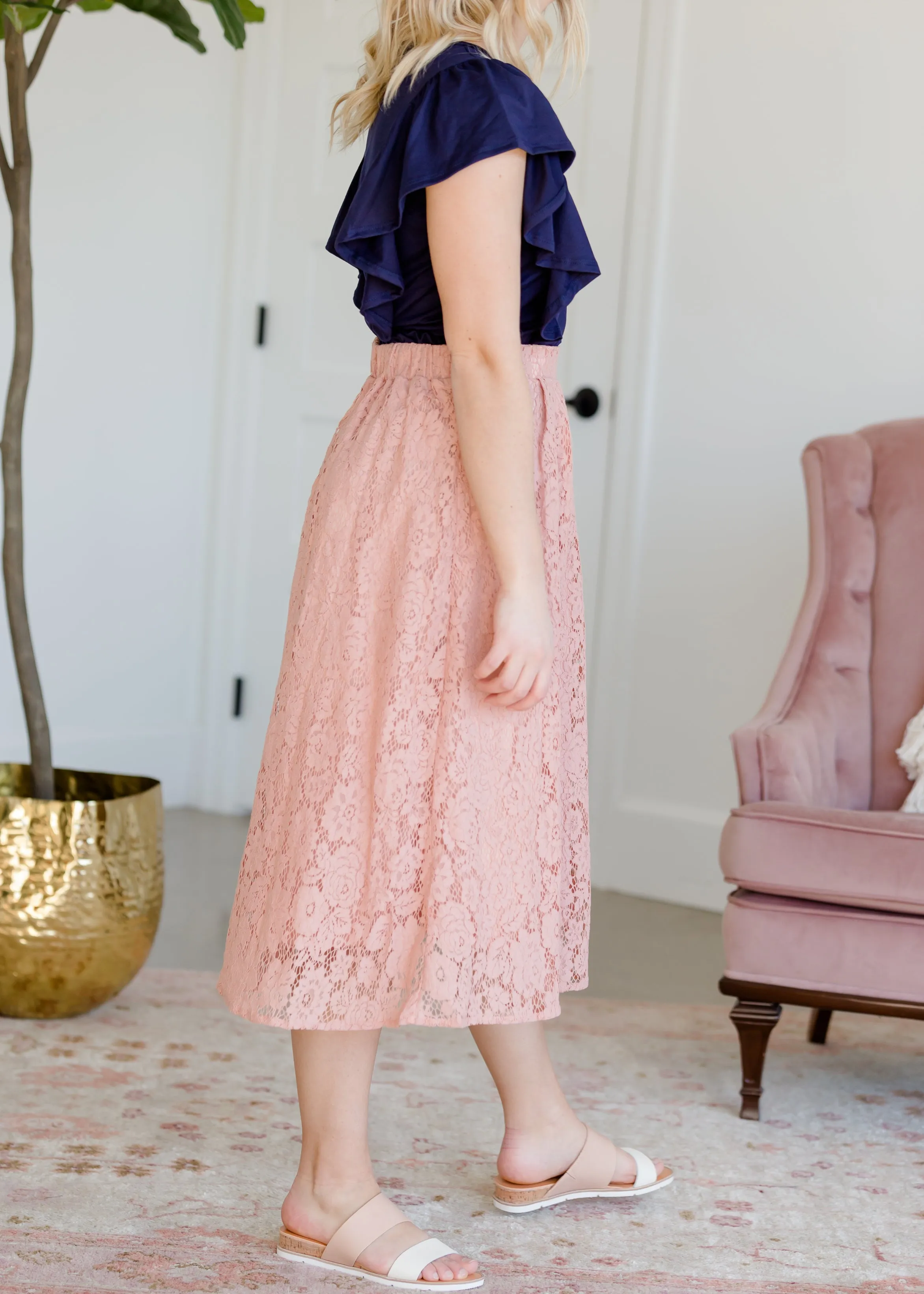 Lace Stretch Waist Midi Skirt - FINAL SALE