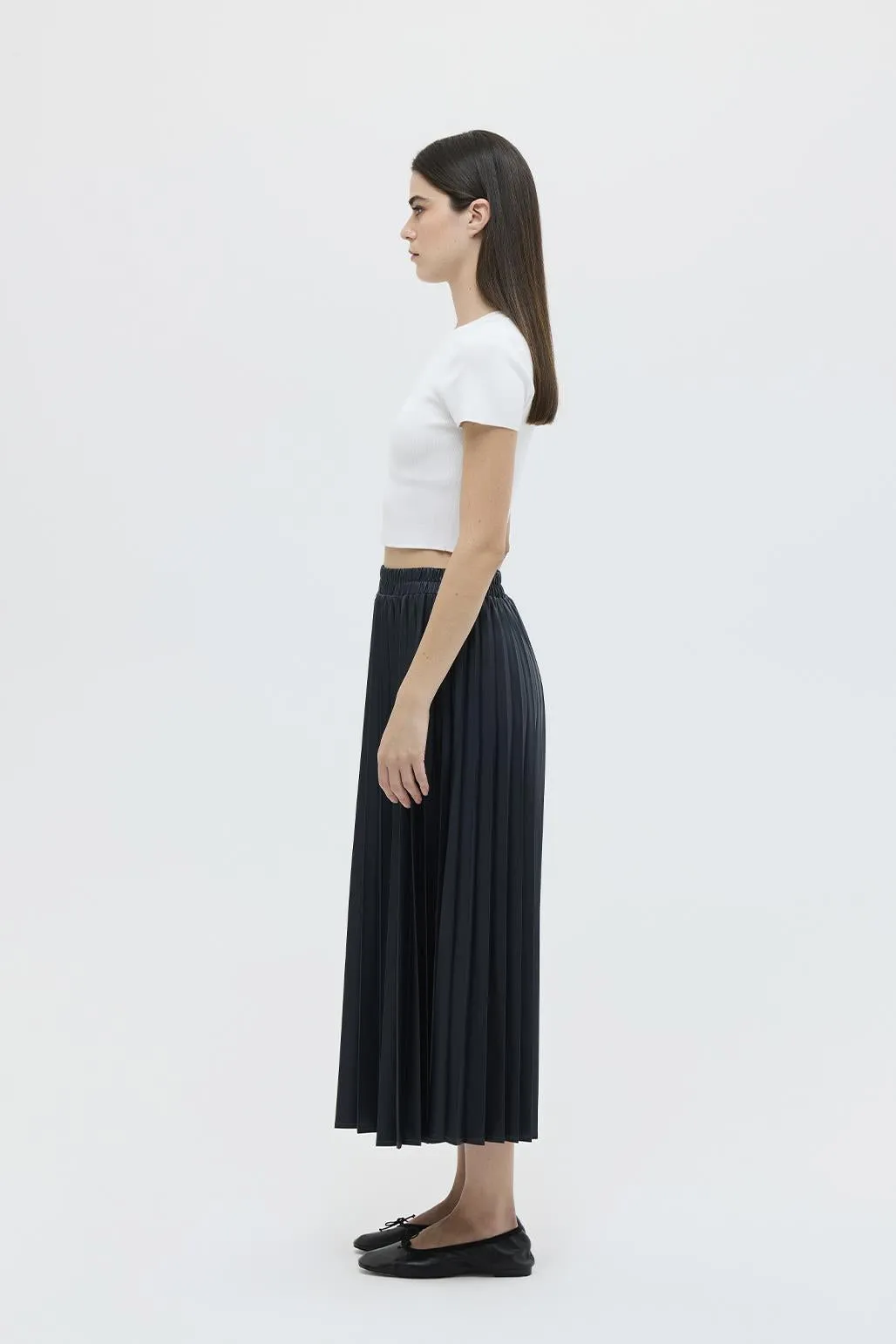 Leather Pleated Skirt Navy Blue