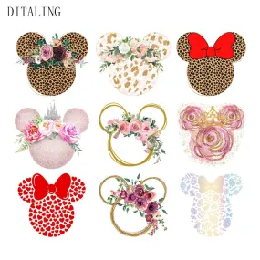 Leopard Print Flower Sticker On Clothes DIY Thermal Stickers For T-Shirts Fashion Girls Patch On Clothing Iron On Transfer Patch