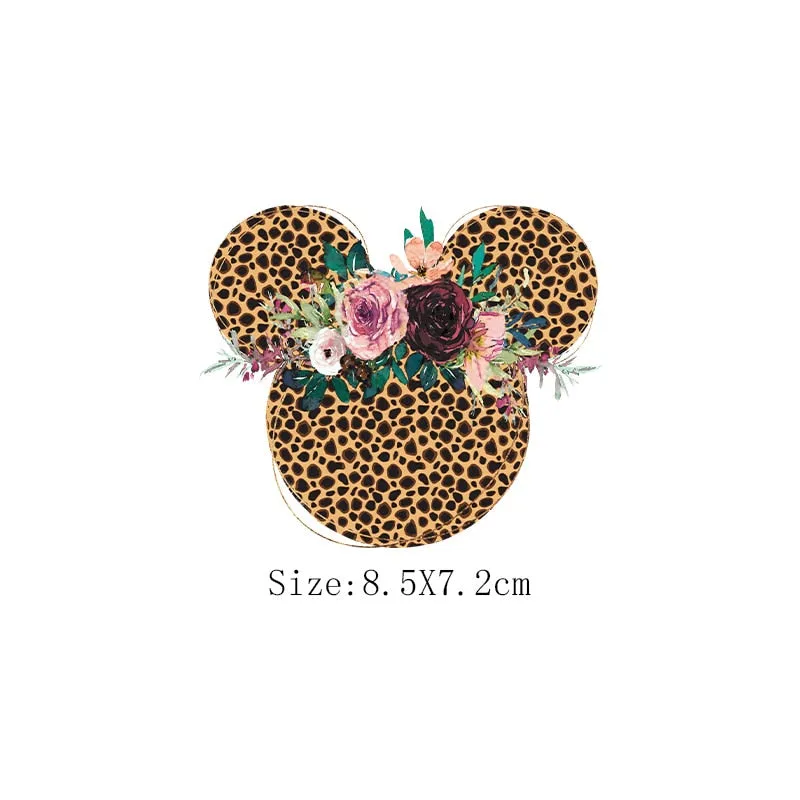 Leopard Print Flower Sticker On Clothes DIY Thermal Stickers For T-Shirts Fashion Girls Patch On Clothing Iron On Transfer Patch