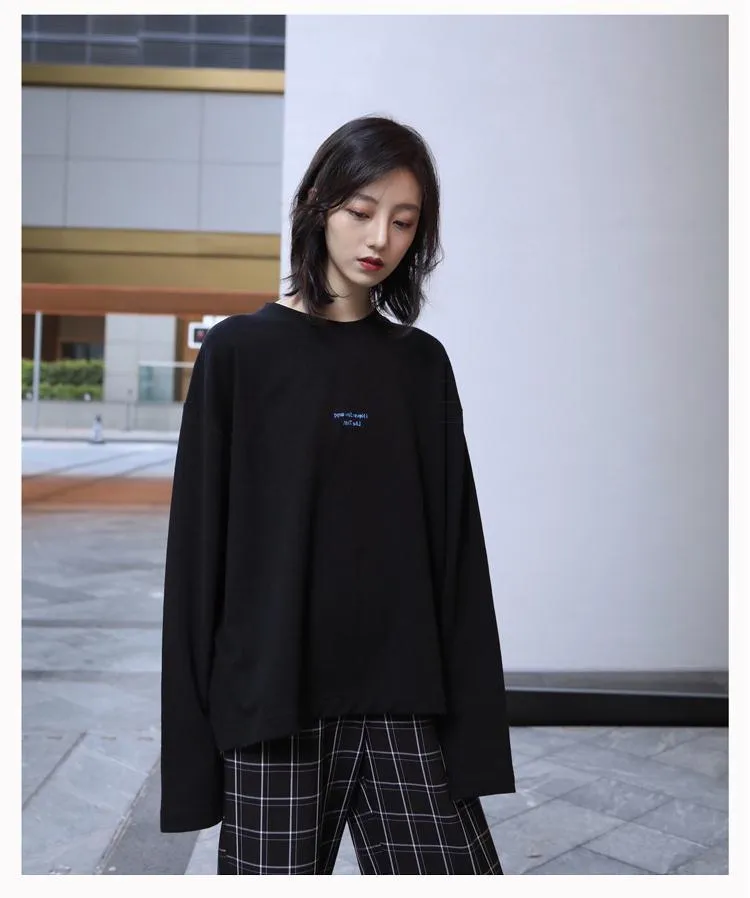 Letter Embroidery Sweatshirt   High Waist Plaid Pants