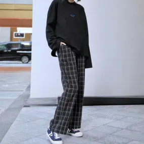 Letter Embroidery Sweatshirt   High Waist Plaid Pants