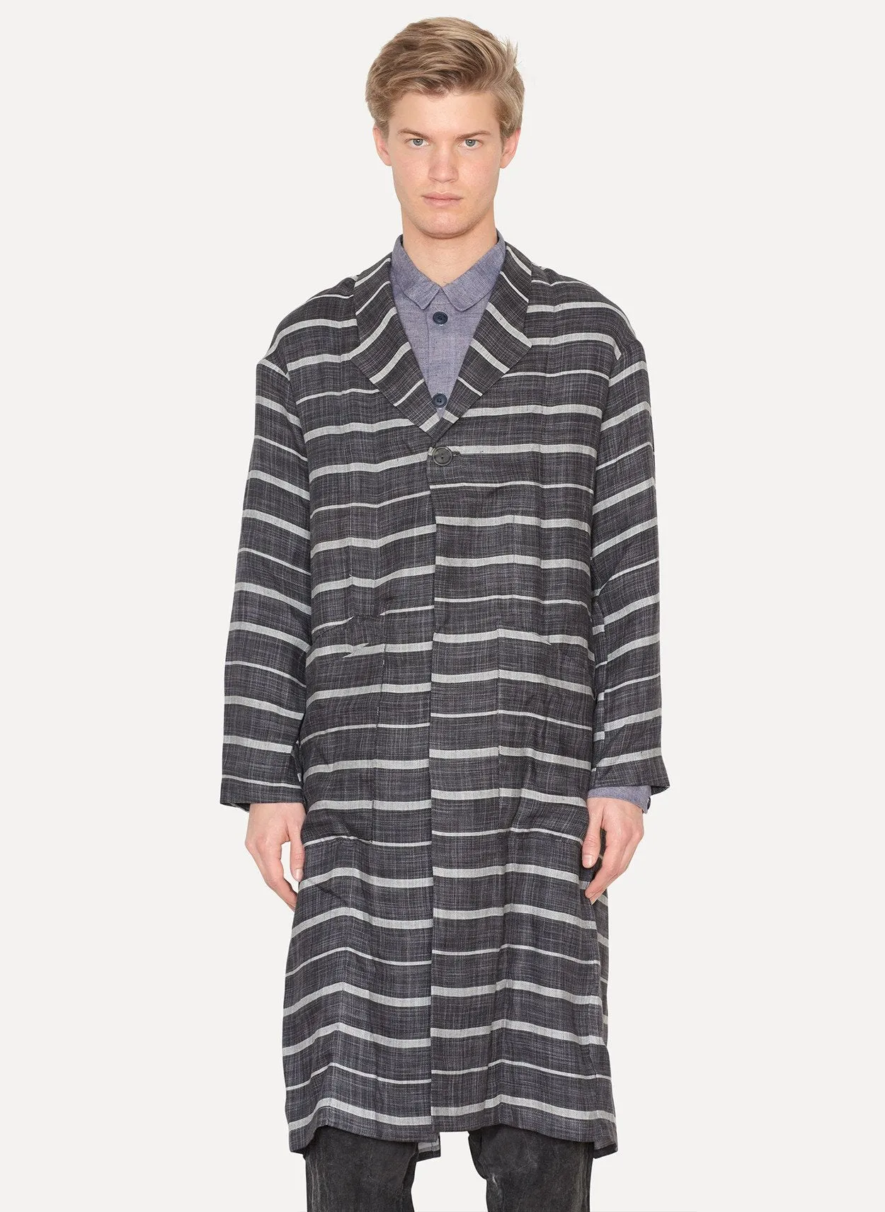 Linen Cotton Charcoal Stripe Stripe Shark Notch Trench