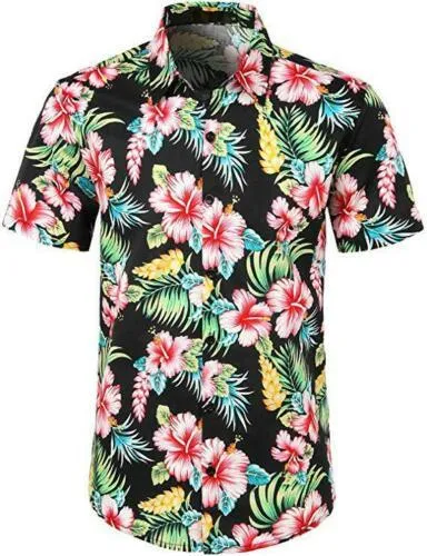 Linen Short Sleeve Shirt Men Summer Floral Loose Baggy Casual Hawaii Holiday Beach Shirt Tee Tops Buttons Blouse National Style