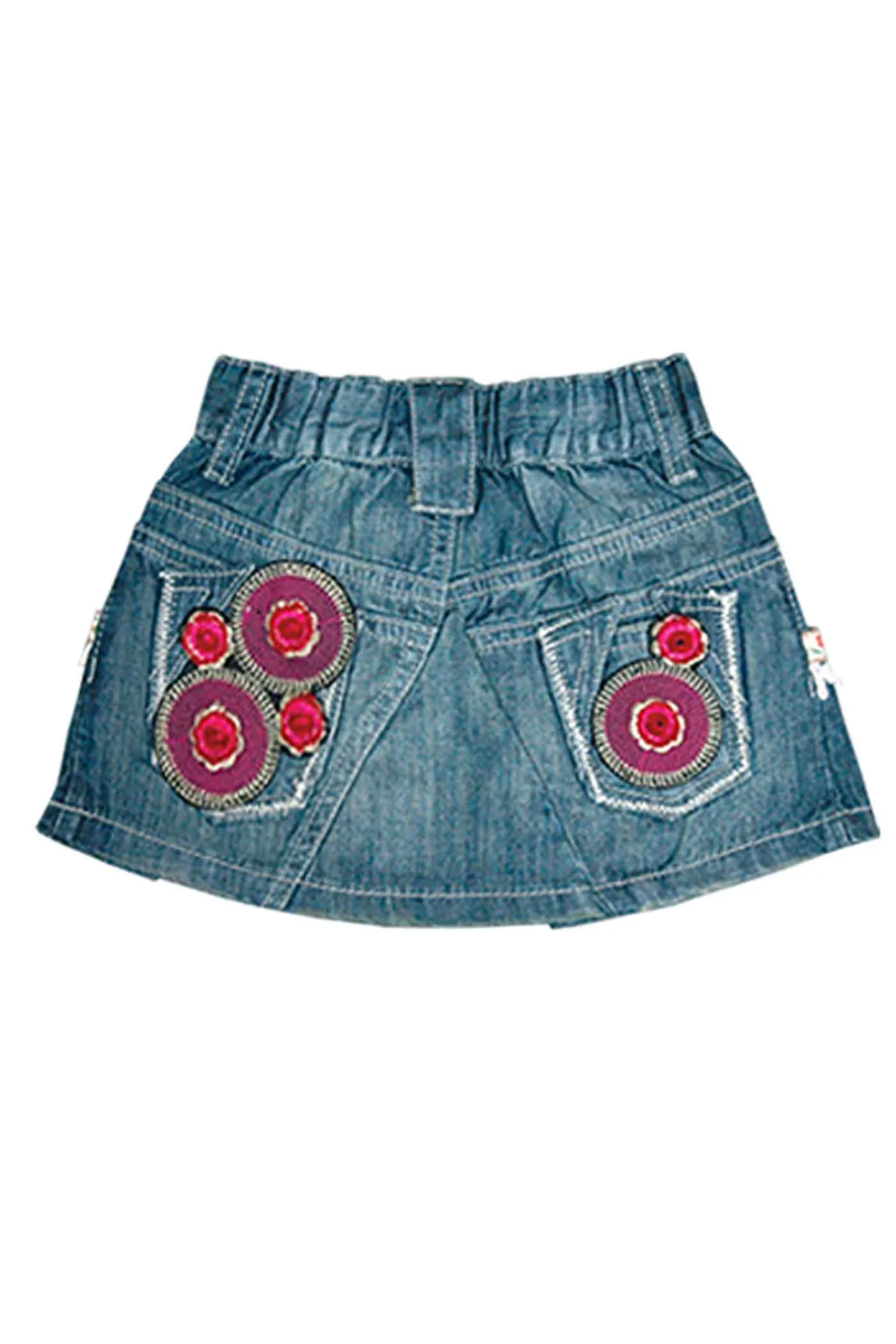 Little Girls Boho Trim Pleated Denim Skirt