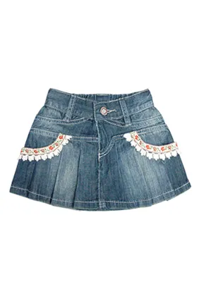 Little Girls Boho Trim Pleated Denim Skirt