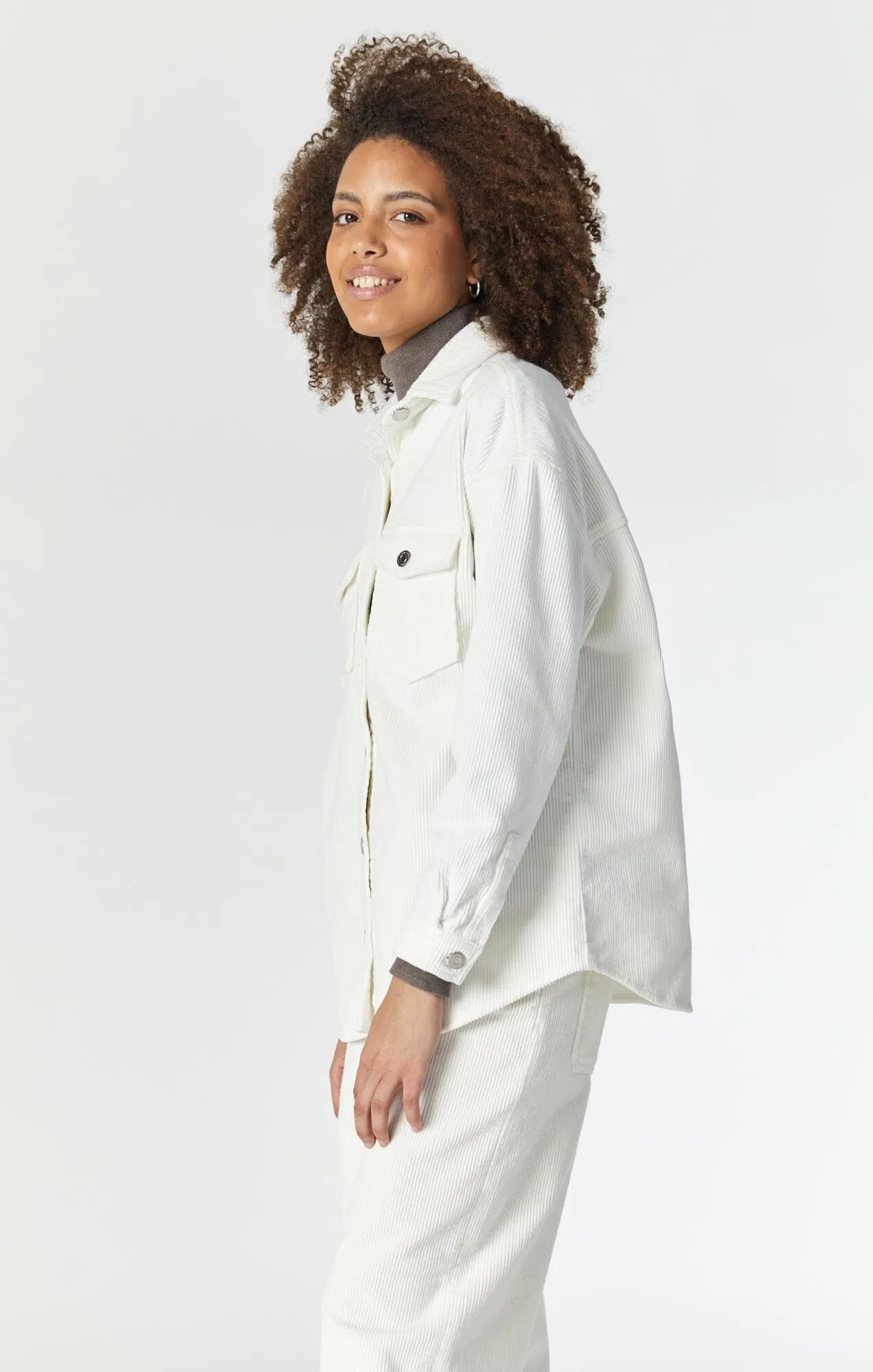 LIVIA OVERSIZED DENIM SHIRT IN OFF-WHITE CORD