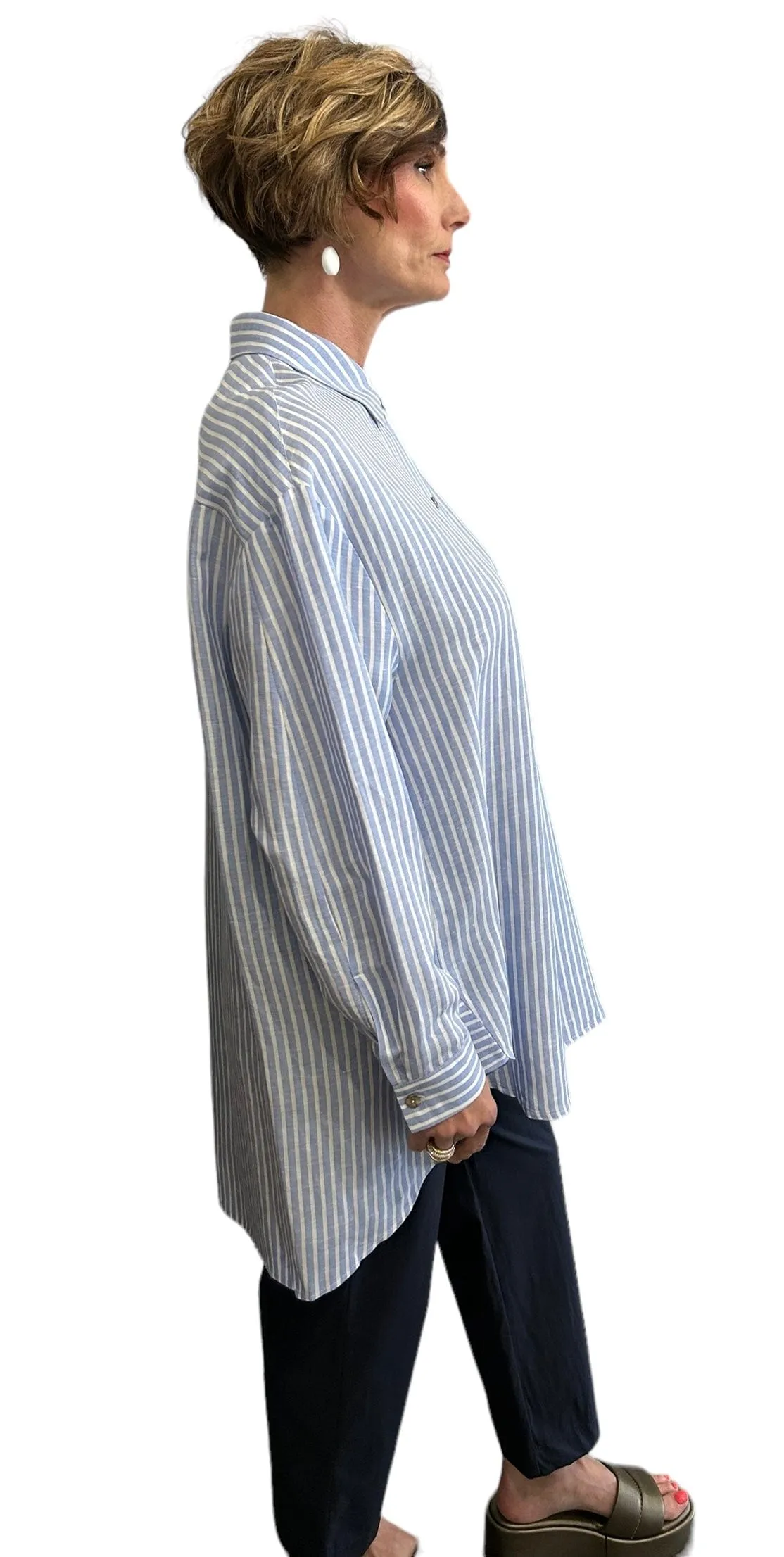 Long Shirt/Dress Stripes Azzurro & White