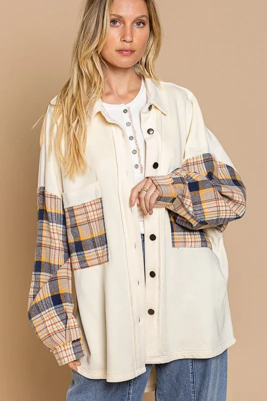 Long Sleeve With Plaid Detail Sleeve Shacket