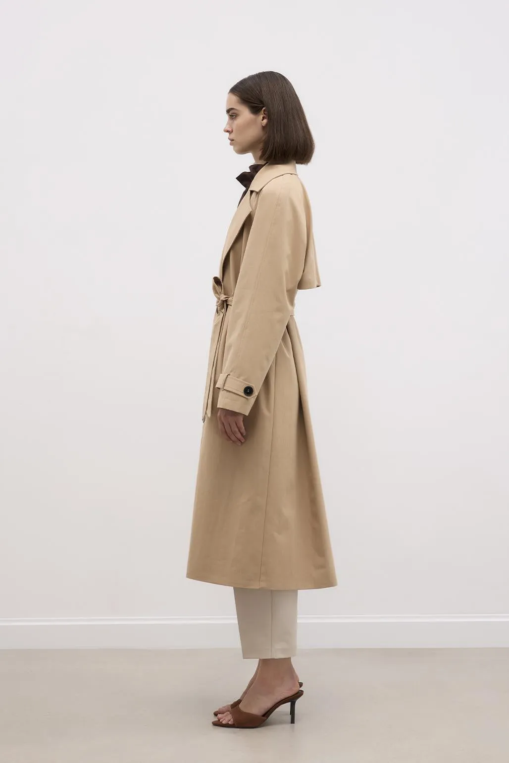 Long Trench Coat with Premium Collar Camel