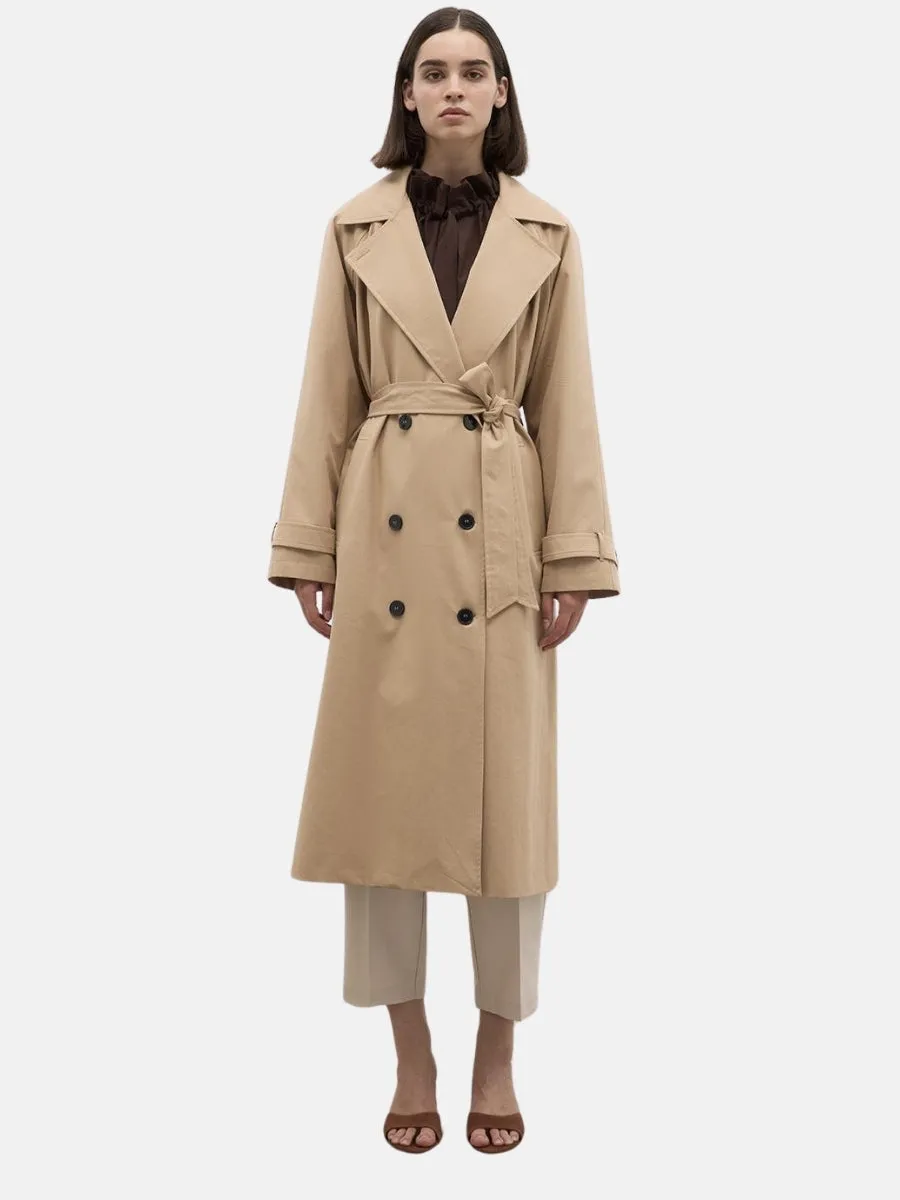 Long Trench Coat with Premium Collar Camel