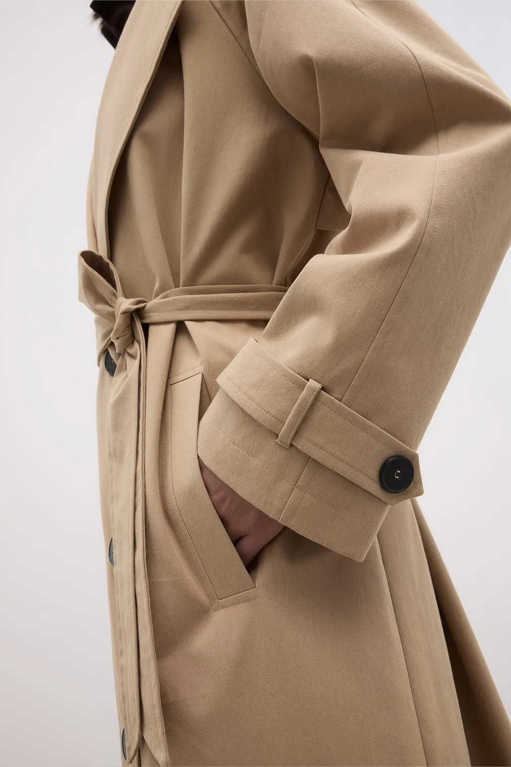 Long Trench Coat with Premium Collar Camel