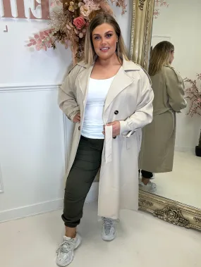 Macy Cream Double Breasted Lightweight Trench Coat