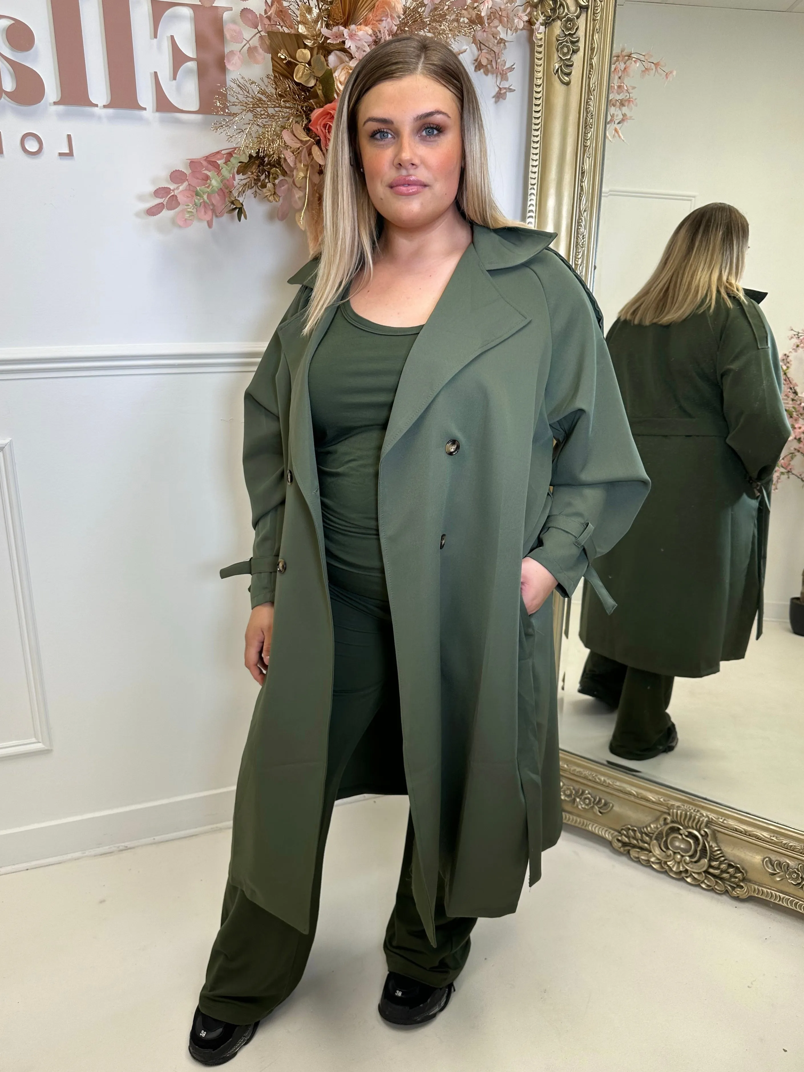 Macy Khaki Double Breasted Lightweight Trench Coat